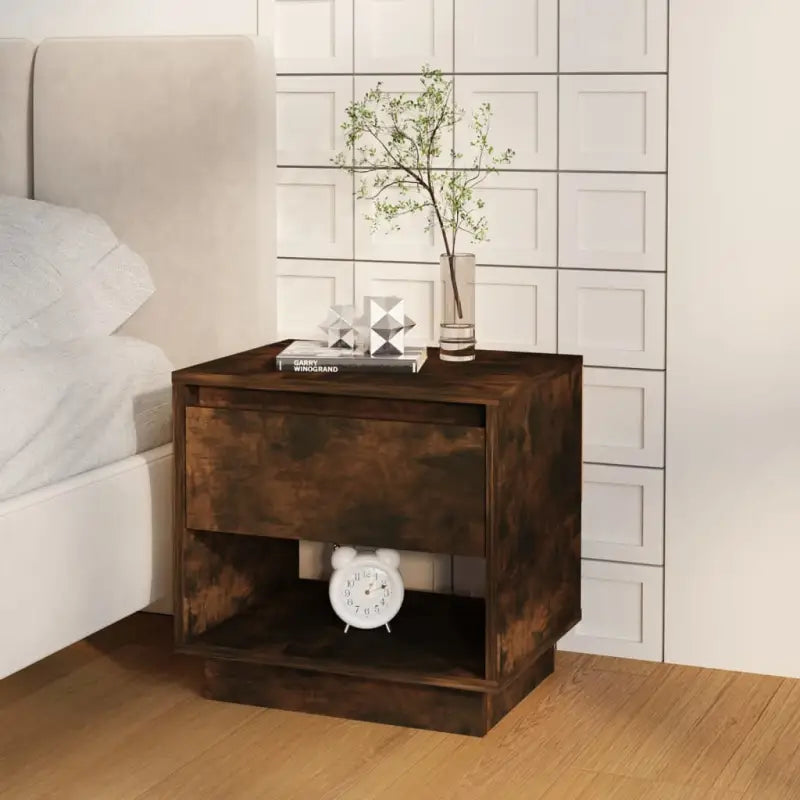 Klassiek nachtkastje van bewerkt hout met duurzame constructie - Gerookt eiken / 1 - Nachtkastjes