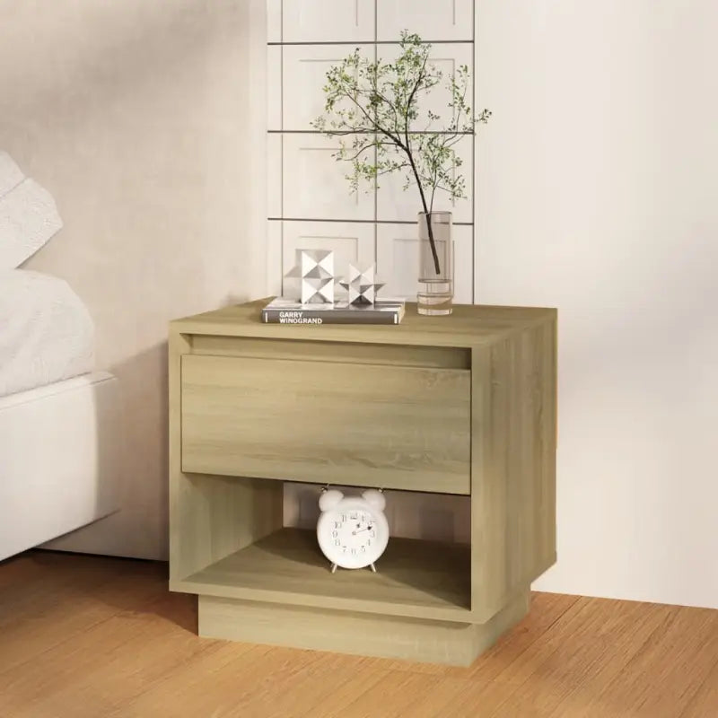 Klassiek nachtkastje van bewerkt hout met duurzame constructie - Sonoma eiken / 1 - Nachtkastjes