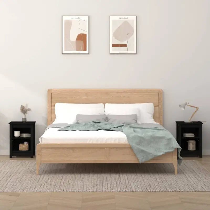 Klassiek nachtkastje van massief grenenhout met elegant ontwerp - Zwart / 2 - Nachtkastjes