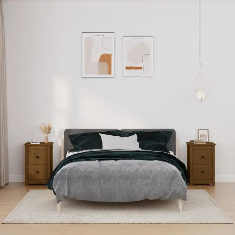 Klassiek nachtkastje van massief grenenhout voor een elegante interieurstijl - Honingbruin / 2 - Nachtkastjes