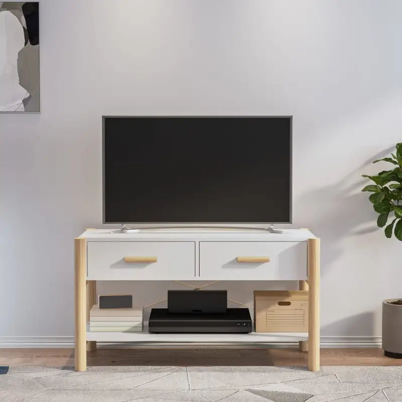 Klassiek Tv-meubel met bewerkt hout en houten poots voor stijl en duurzaamheid - Wit / 1 - Tv-meubels