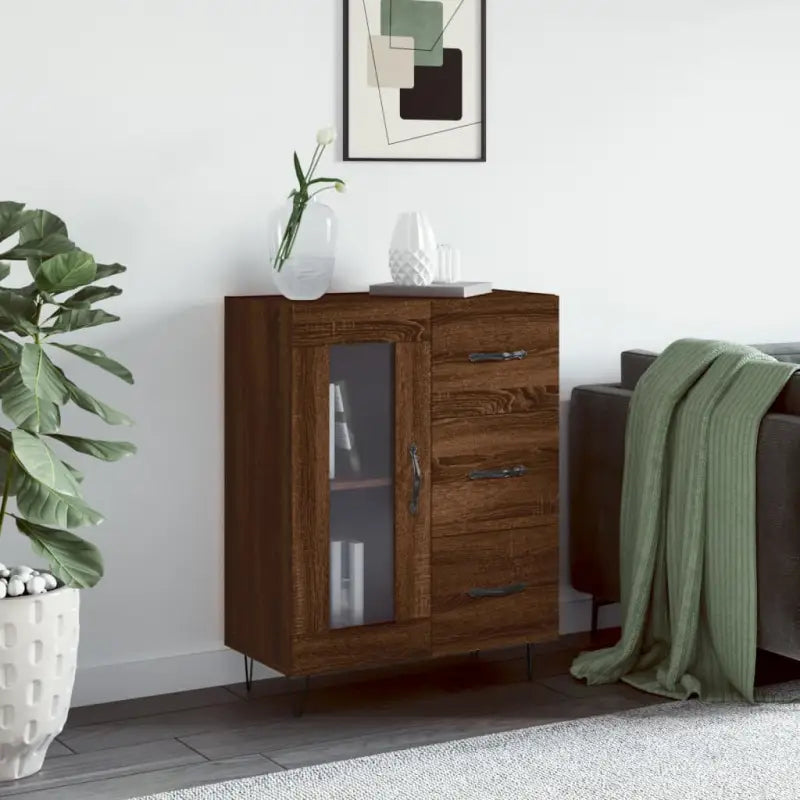 Klassieke dressoir van bewerkt hout voor een tijdloze uitstraling - bruin eikenkleur / 1 - Dressoirs & buffetkasten