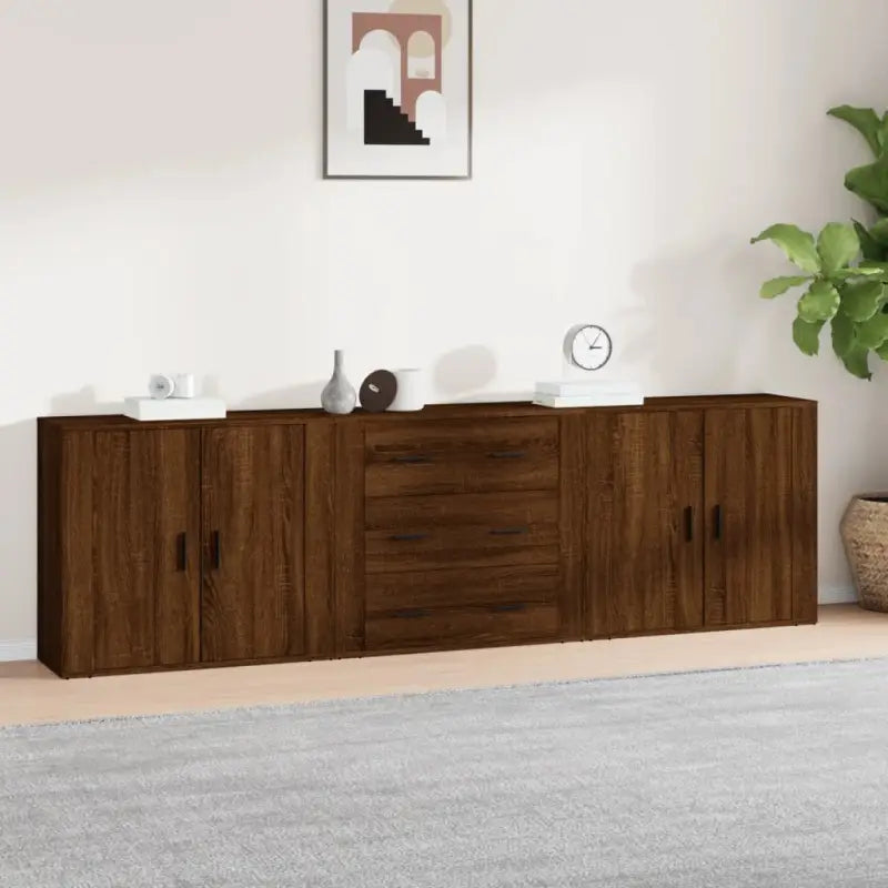Klassieke dressoirs van bewerkt hout met tijdloze uitstraling - bruin eikenkleur / 3 - Dressoirs & buffetkasten