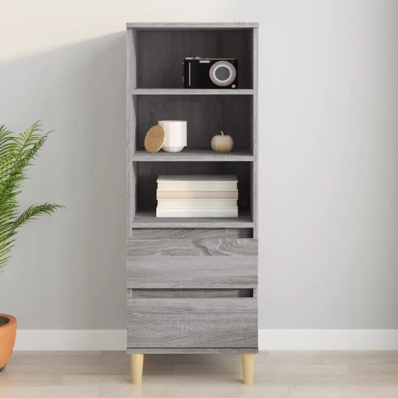 Klassieke hoge kast van bewerkt hout met houten poten en duurzame afwerking - Grijs sonoma / 1 - Dressoirs &