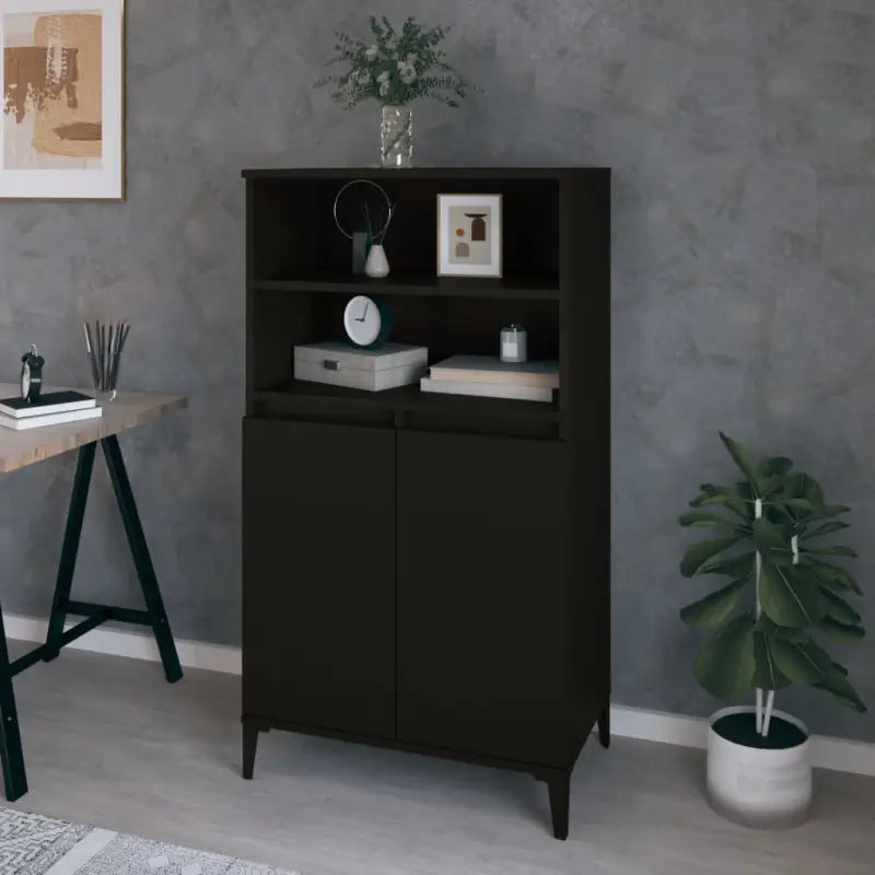 Klassieke hoge kast van bewerkt hout voor een stijlvolle inrichting - Zwart / 1 - Dressoirs & buffetkasten