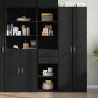 Klassieke hoge kast van bewerkt hout voor een stijlvolle keuken of woonkamer - Zwart / 1 - Dressoirs & buffetkasten