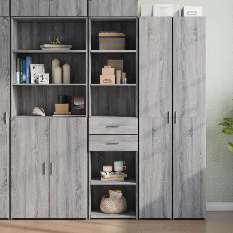 Klassieke hoge kast van bewerkt hout voor een stijlvolle keuken of woonkamer - Grijs sonoma / 1 - Dressoirs &