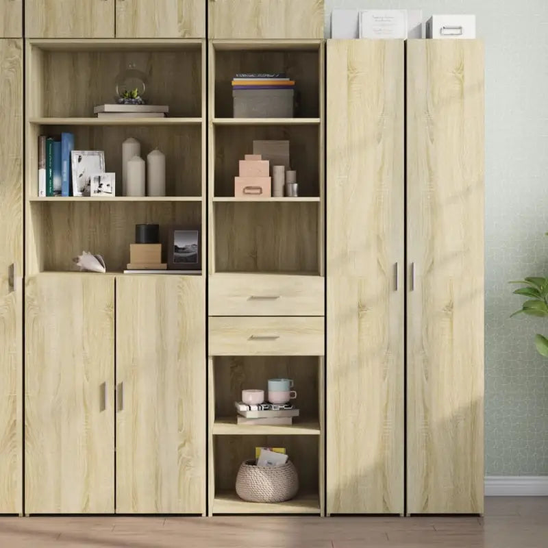 Klassieke hoge kast van bewerkt hout voor een stijlvolle keuken of woonkamer - Sonoma eiken / 1 - Dressoirs &
