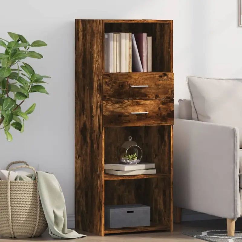 Klassieke hoge kast van bewerkt hout voor elegant en praktisch interieur - Gerookt eiken / 1 - Dressoirs & buffetkasten