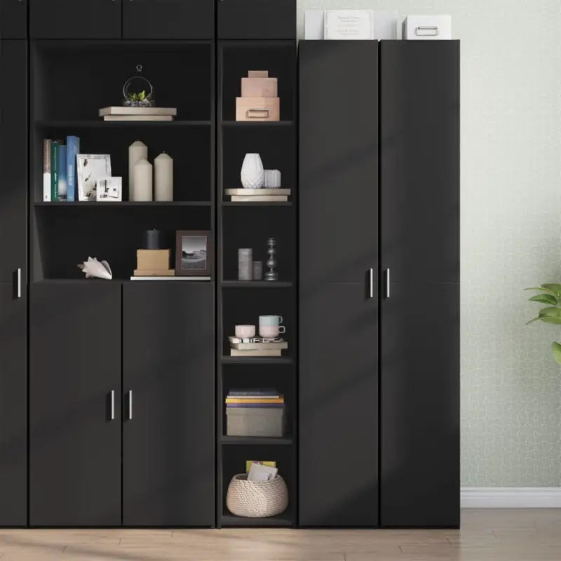 Klassieke hoge kast van bewerkt hout voor in je interieur - Zwart / 1 - Dressoirs & buffetkasten