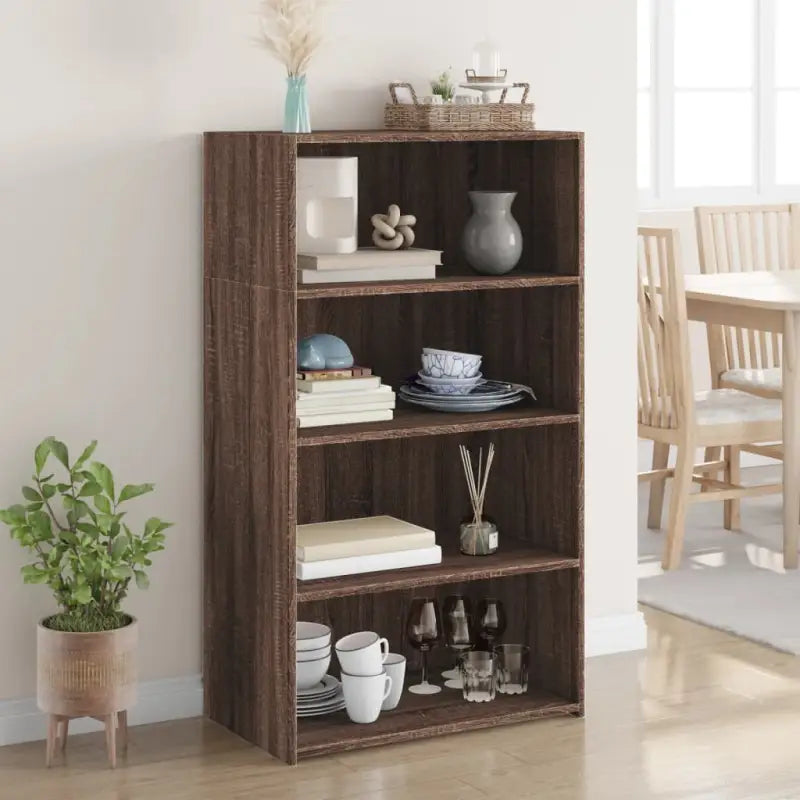 Klassieke hoge kast van bewerkt hout voor je interieur - bruin eikenkleur / 1 - Dressoirs & buffetkasten