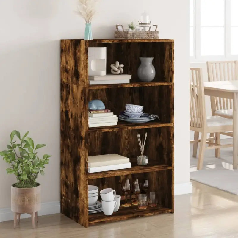 Klassieke hoge kast van bewerkt hout voor je interieur - Gerookt eiken / 1 - Dressoirs & buffetkasten