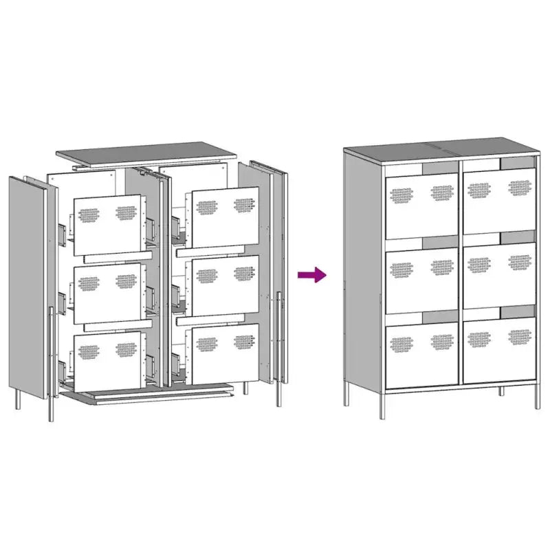 Klassieke hoge kast van koudgewalst staal voor interieur en kantoor - Dressoirs & buffetkasten