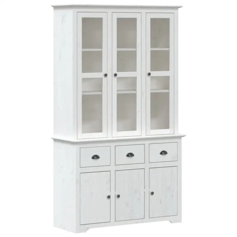 Klassieke hoge kast van massief grenenhout met metalen handgrepen - Wit / 1 - Dressoirs & buffetkasten