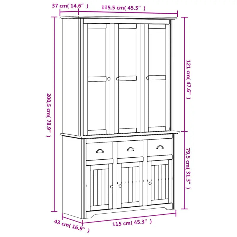 Klassieke hoge kast van massief grenenhout met metalen handgrepen - Wit / 1 - Dressoirs & buffetkasten