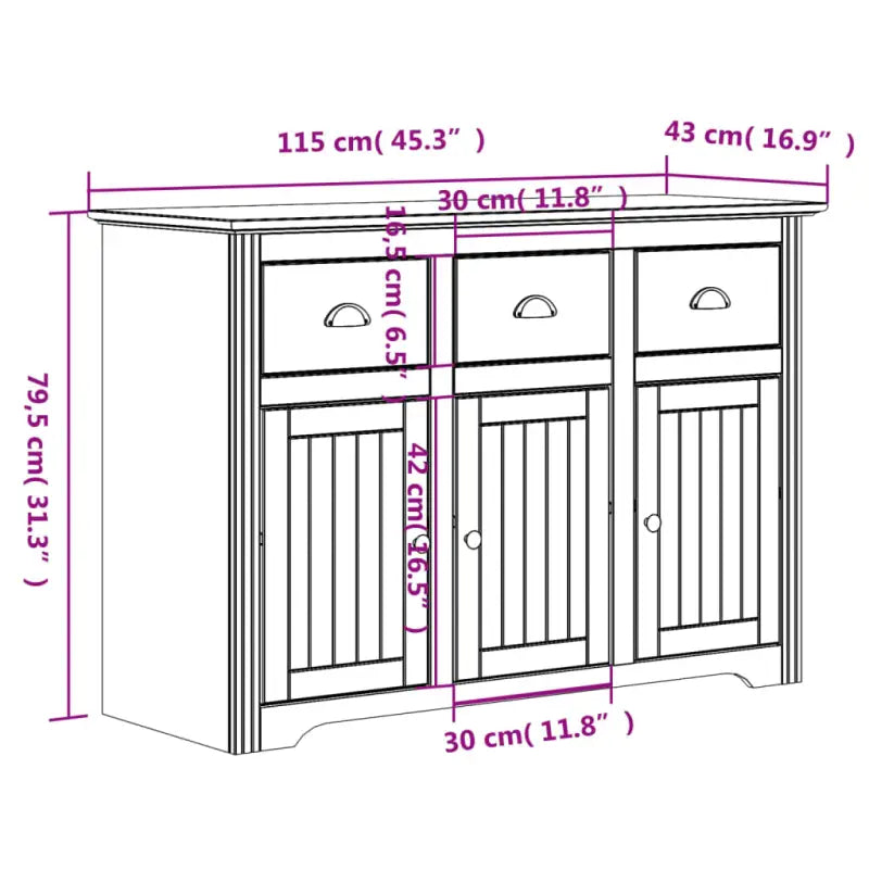 Klassieke hoge kast van massief grenenhout met metalen handgrepen - Wit / 1 - Dressoirs & buffetkasten