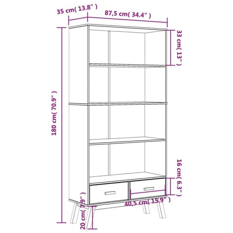 Klassieke houten boekenkast met massief grenenhout en houten poten - Bruin / 1 - Boekenkasten