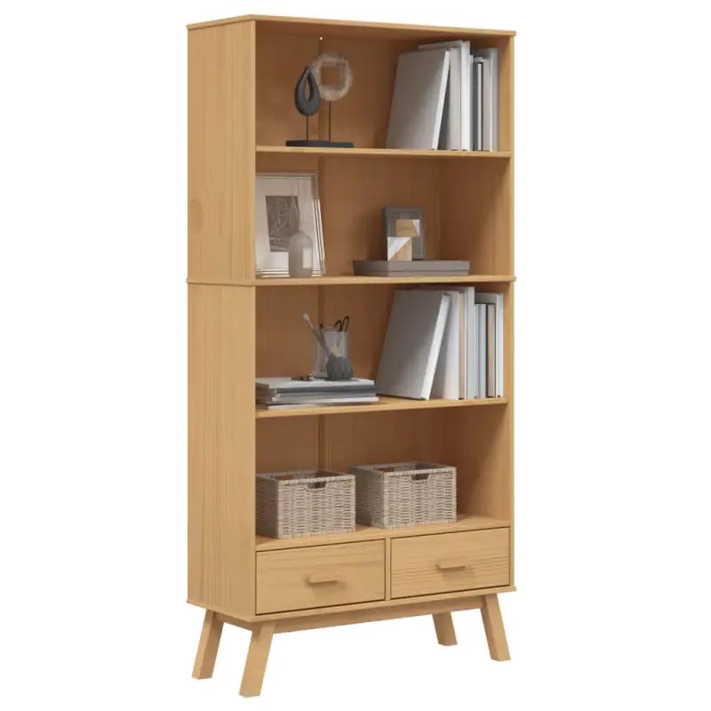 Klassieke houten boekenkast met massief grenenhout en houten poten - Bruin / 1 - Boekenkasten