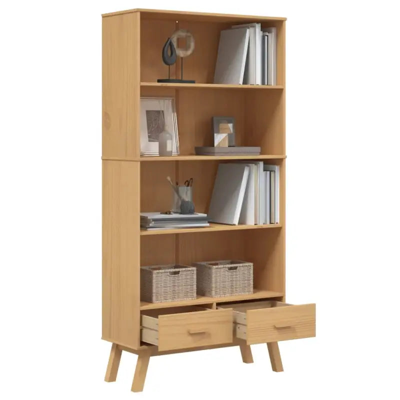 Klassieke houten boekenkast met massief grenenhout en houten poten - Bruin / 1 - Boekenkasten