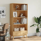 Klassieke houten boekenkast met massief grenenhout en houten poten - Bruin / 1 - Boekenkasten