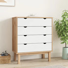 Klassieke houten commode met massief grenenhout voor Scandinavisch interieur - Bruin en wit / 1 - Commodes & ladekasten