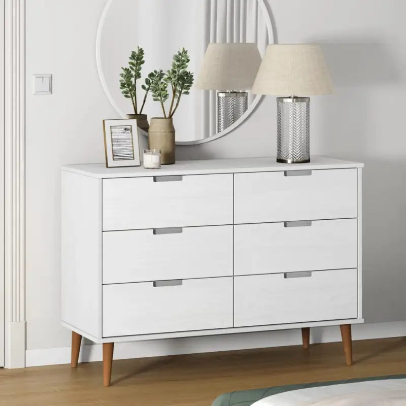 Klassieke houten ladekast van massief grenenhout in Scandinavische stijl - Wit / 1 - Commodes & ladekasten