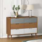 Klassieke houten ladekast van massief grenenhout in Scandinavische stijl - Bruin en wit / 1 - Commodes & ladekasten