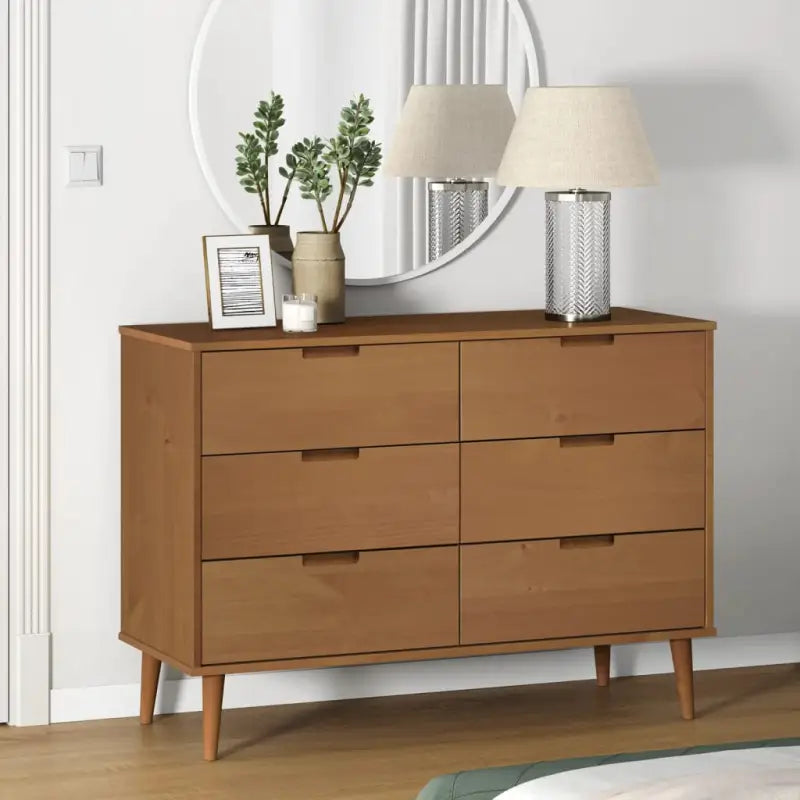 Klassieke houten ladekast van massief grenenhout in Scandinavische stijl - Bruin / 1 - Commodes & ladekasten