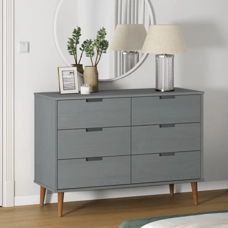 Klassieke houten ladekast van massief grenenhout in Scandinavische stijl - Grijs / 1 - Commodes & ladekasten