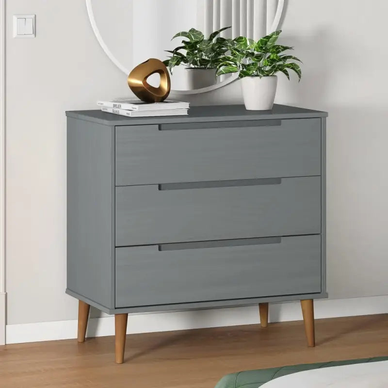 Klassieke houten ladekast van massief grenenhout voor scandinavisch interieur - Grijs / 1 - Commodes & ladekasten