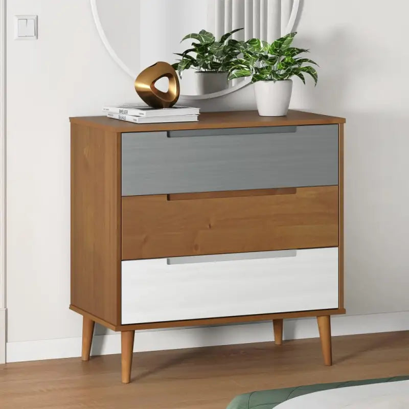Klassieke houten ladekast van massief grenenhout voor scandinavisch interieur - Bruin / 1 - Commodes & ladekasten
