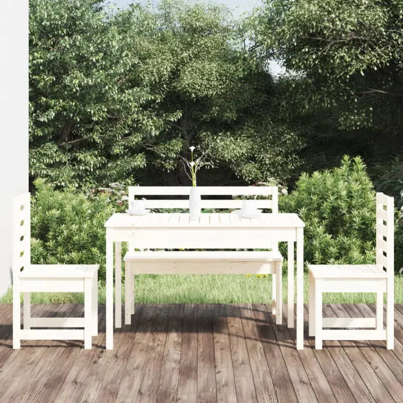 Klassieke houten tuinset met massief grenenhout en stevig tafelblad - Wit grenenhout - Tuinsets
