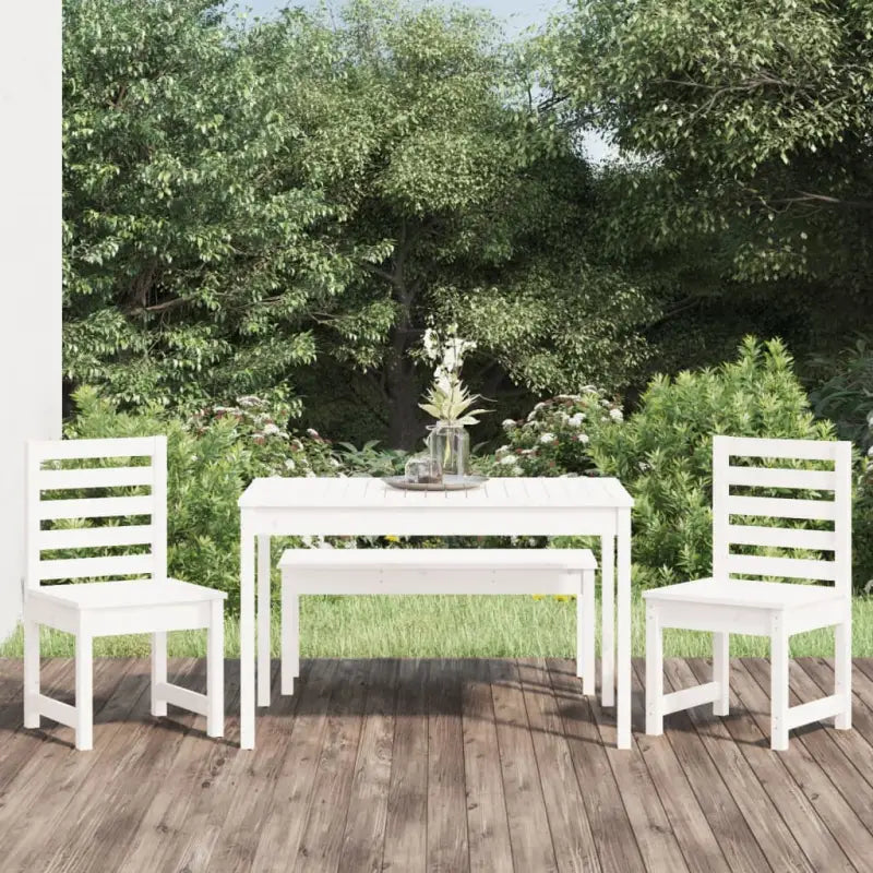 Klassieke houten tuinset met massief grenenhout en stevig tafelblad - Wit grenenhout - Tuinsets