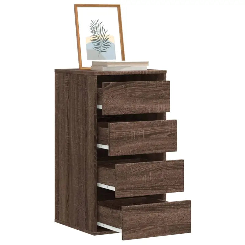 Klassieke ladekast van bewerkt hout met tijdloze uitstraling - bruin eikenkleur / 40 x 41 x 76 cm / 1 - Commodes &