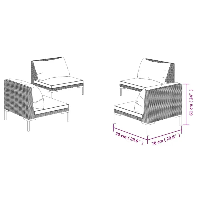 Klassieke loungeset met halfrond PE-rattan en lichtgewicht constructie - 4x midden - Tuinsets