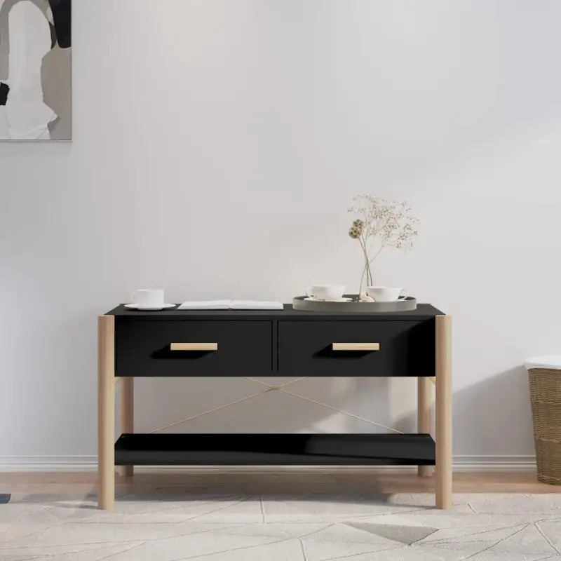 Klassieke salontafel met bewerkt hout en houten poten - Zwart / 1 - Salontafels