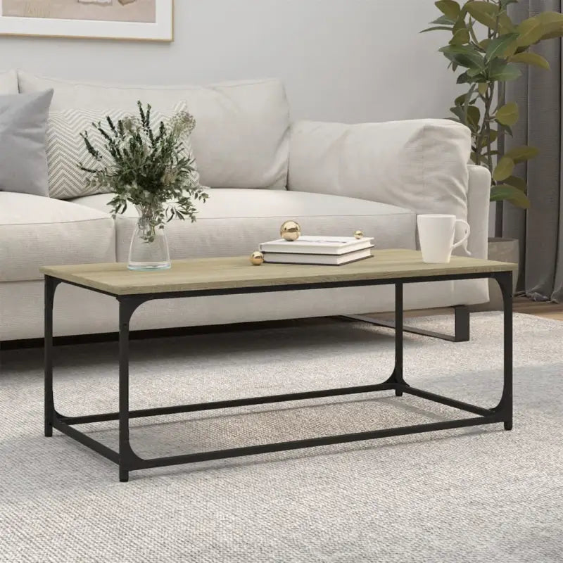 Klassieke salontafel met bewerkt hout en ijzeren frame voor elegantie - Sonoma eiken / 1 / 102 cm - Salontafels