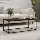 Klassieke salontafel met bewerkt hout en ijzeren frame voor elegantie - bruin eikenkleur / 1 / 102 cm - Salontafels
