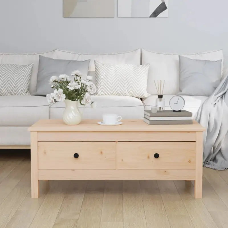 Klassieke salontafel van massief grenenhout met opbergruimte - Naturel / 1 - Salontafels