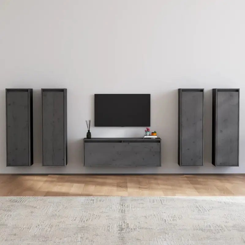 Klassieke televisiekast van massief grenenhout met trendy design - Grijs / 5 - Tv-meubels