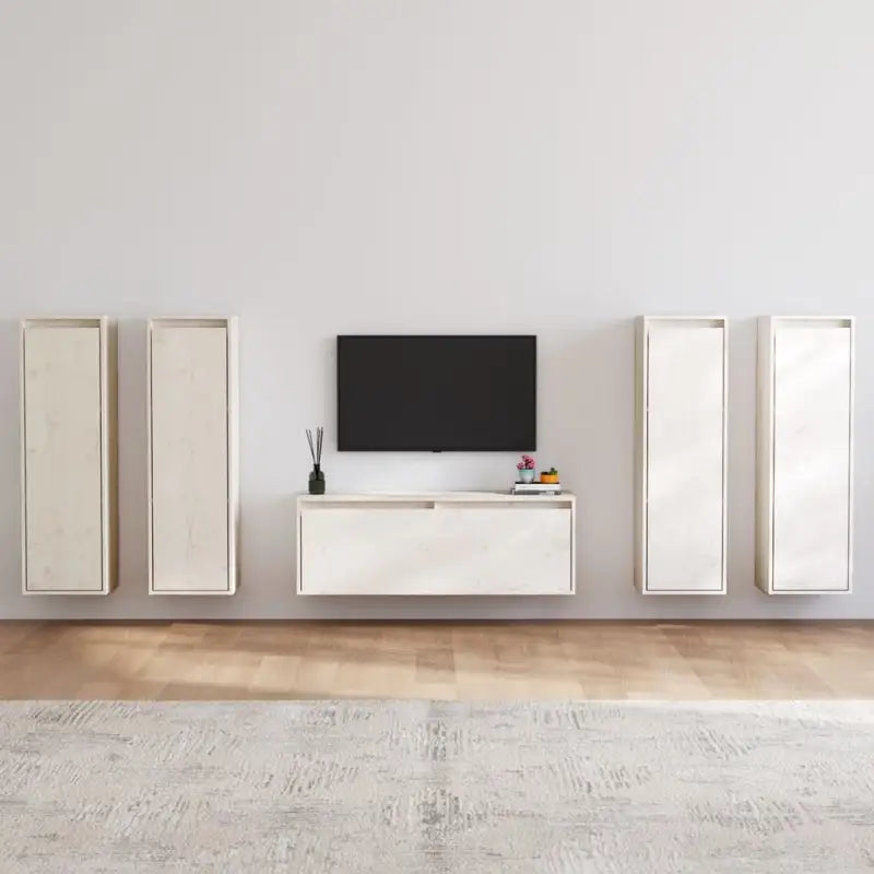 Klassieke televisiekast van massief grenenhout met trendy design - Wit / 5 - Tv-meubels