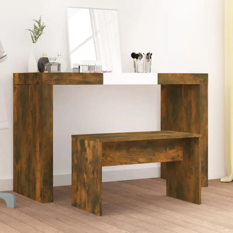 Klassieke toilettafelkruk van bewerkt hout voor een stijlvolle uitstraling - Gerookt eiken - Toilettafelkrukjes