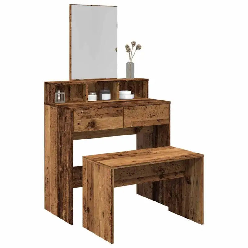 Klassieke toilettafelkruk van bewerkt hout voor een stijlvolle uitstraling - Oud hout - Toilettafelkrukjes