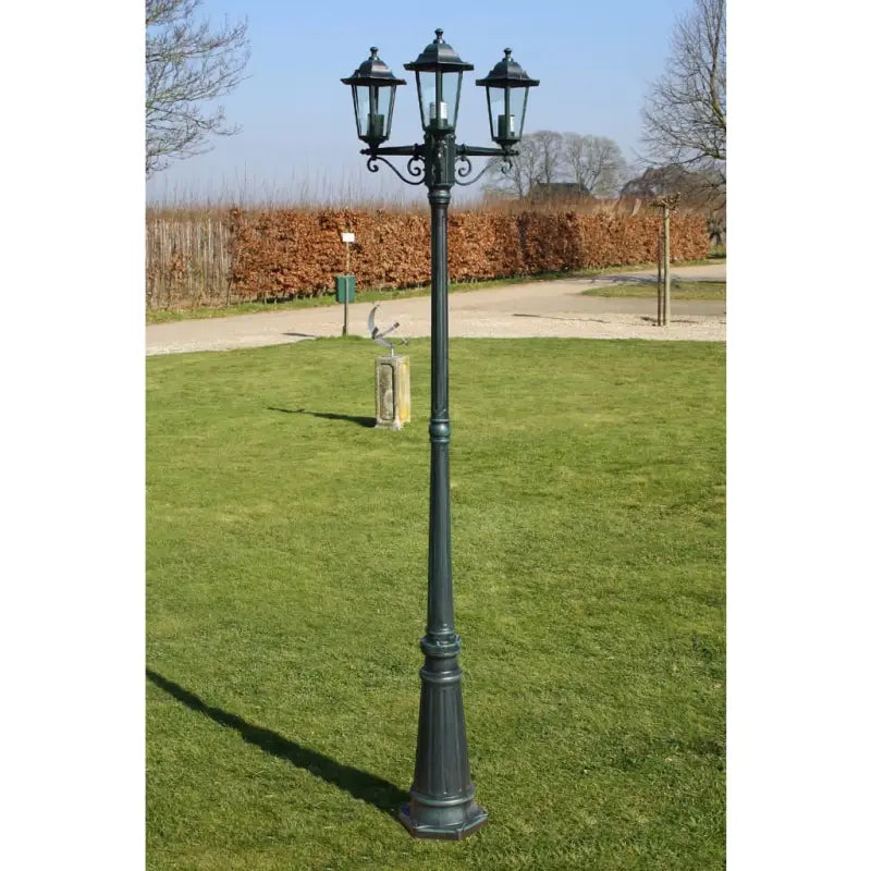 Klassieke tuinlantaarn met drie armen en 215 cm lengte - Donkergroen / 1 / 3 - Buitenverlichting