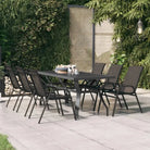 Klassieke tuintafel met gehard glazen blad en stabiele stalen poten - Grijs en zwart / 180 x 80 x 70 cm / 1 - Tuintafels