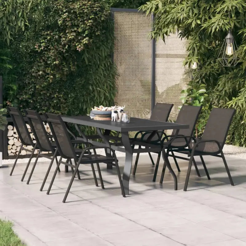 Klassieke tuintafel met gehard glazen blad en stabiele stalen poten - Grijs en zwart / 180 x 80 x 70 cm / 1 - Tuintafels