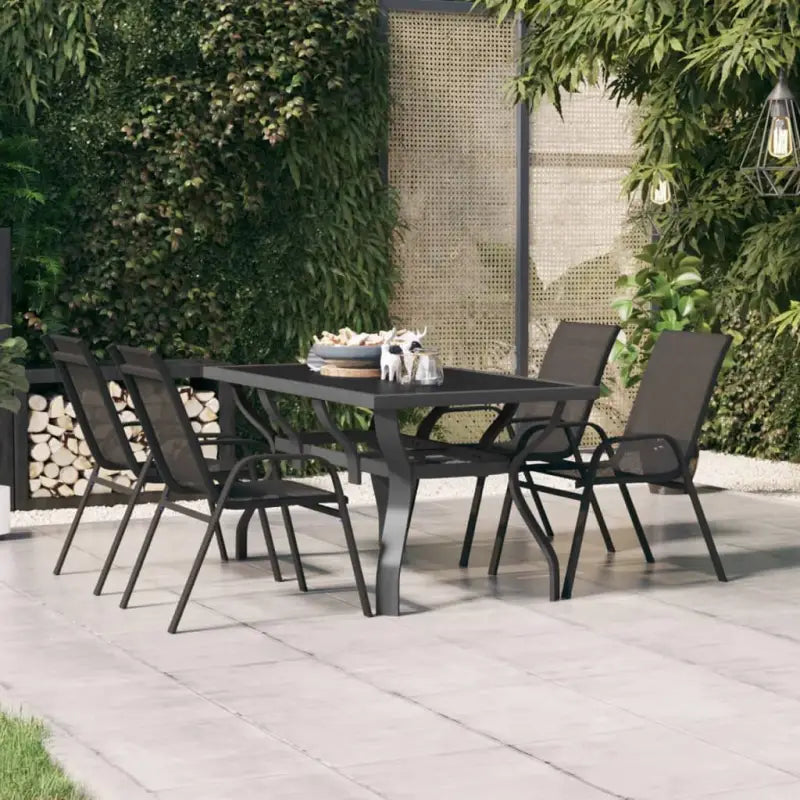 Klassieke tuintafel met gehard glazen blad en stabiele stalen poten - Grijs en zwart / 140 x 70 x 70 cm / 1 - Tuintafels