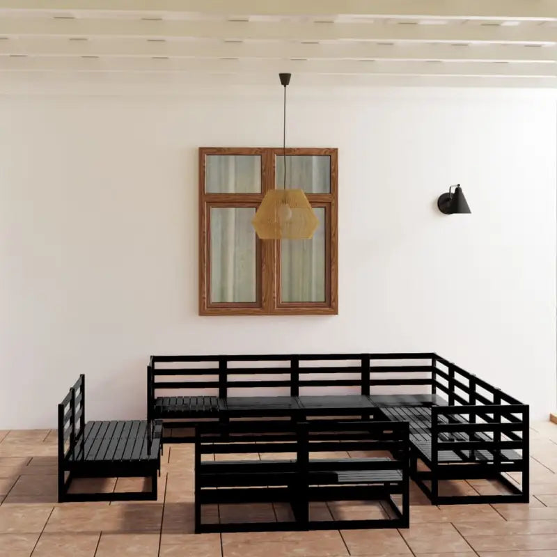 Klassieke tuintafelset van massief grenenhout voor ontspanning buiten - Zwart / Nee - Tuinsets