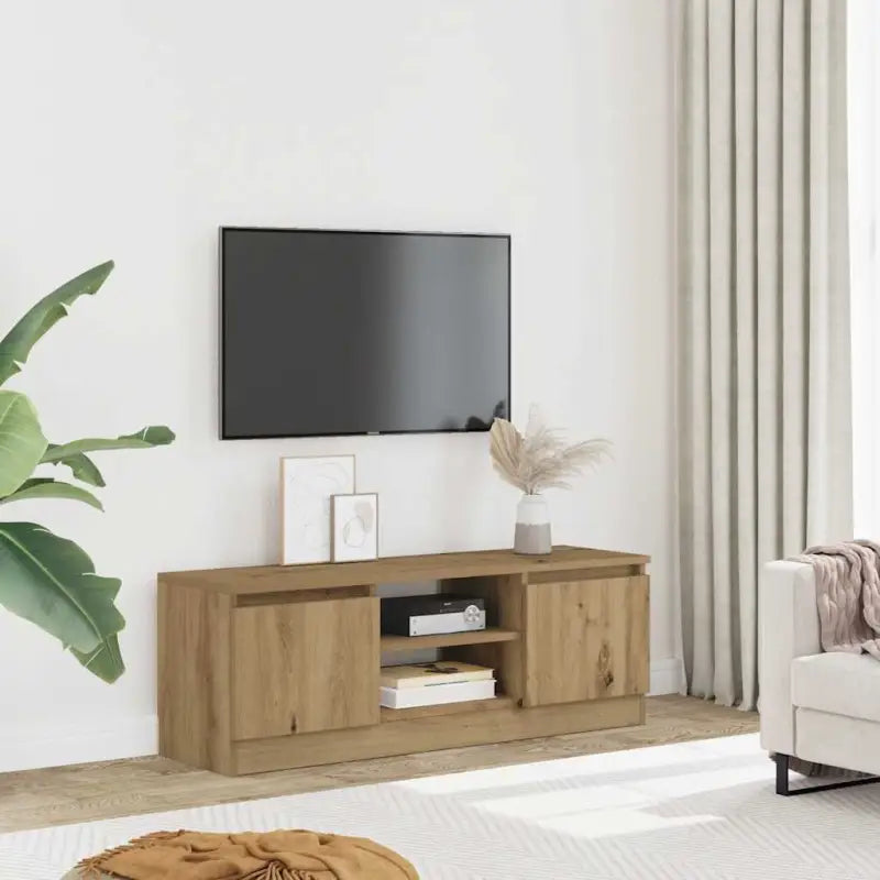 Klassieke TV-Kast met Deur in Hoogwaardig Bewerkt Hout - artisanaal eikenkleurig / 1 - Tv-meubels