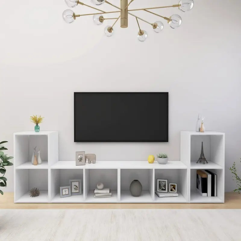 Klassieke tv-meubel in bewerkt hout met trendy en praktische uitstraling - Wit / 4 - Tv-meubels